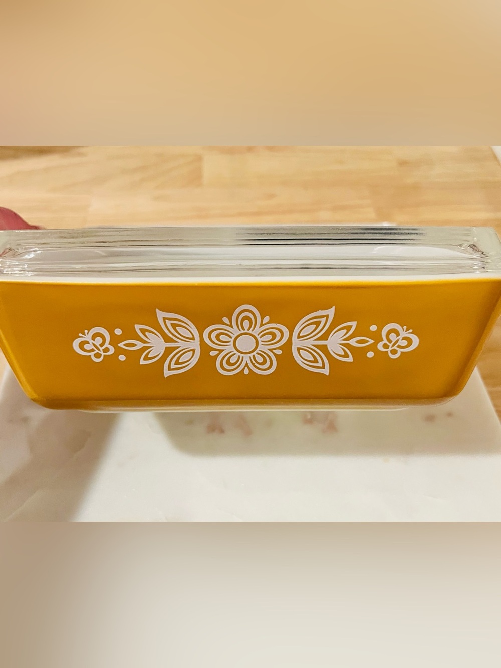 Pyrex "Butterfly Gold" Rectangular Refrigerator Storage Dish & Lid 503 1.5q MINT